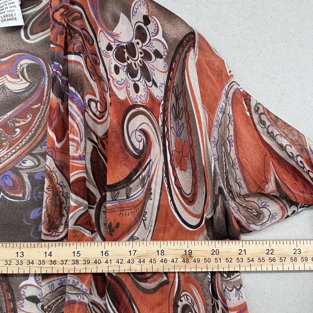 UNITS 100% Silk Sheer Waterfall Paisley Kimono Duster Cardigan Artsy Size L VTG - Picture 7 of 10